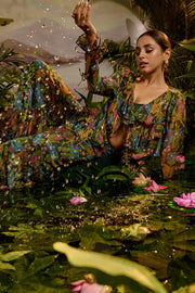 WOMEN'S MULTICOLOR MODAL SATIN GAAYA CO-ORD SET