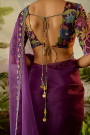 WOMEN'S PURPLE ORGANZA GOPI SAREE SET