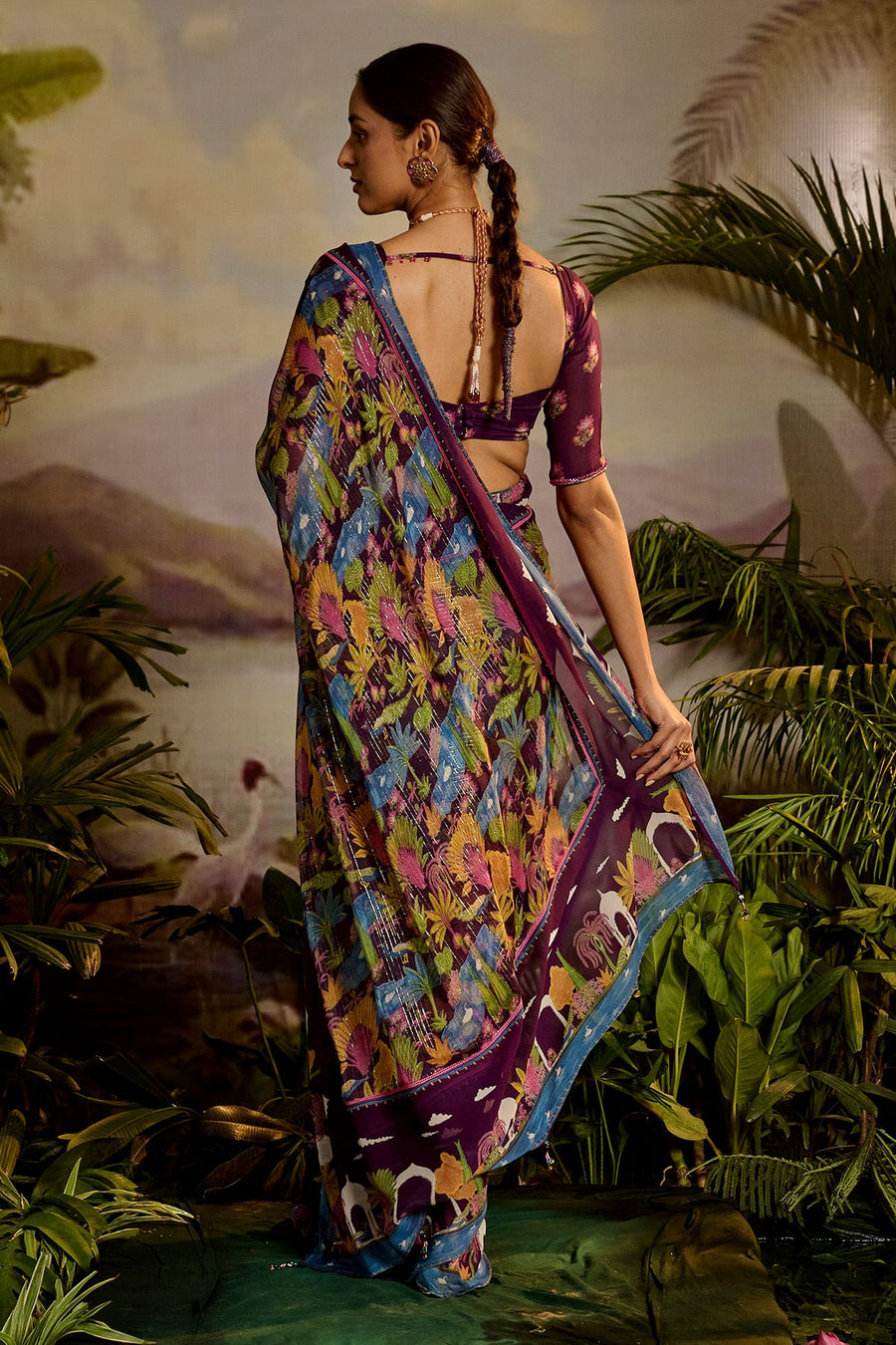 WOMEN'S MULTICOLOR CHIFFON SAMANDAR SAREE