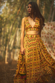 WOMEN'S YELLOW NATURAL CREPE STRIPED BLOUSE