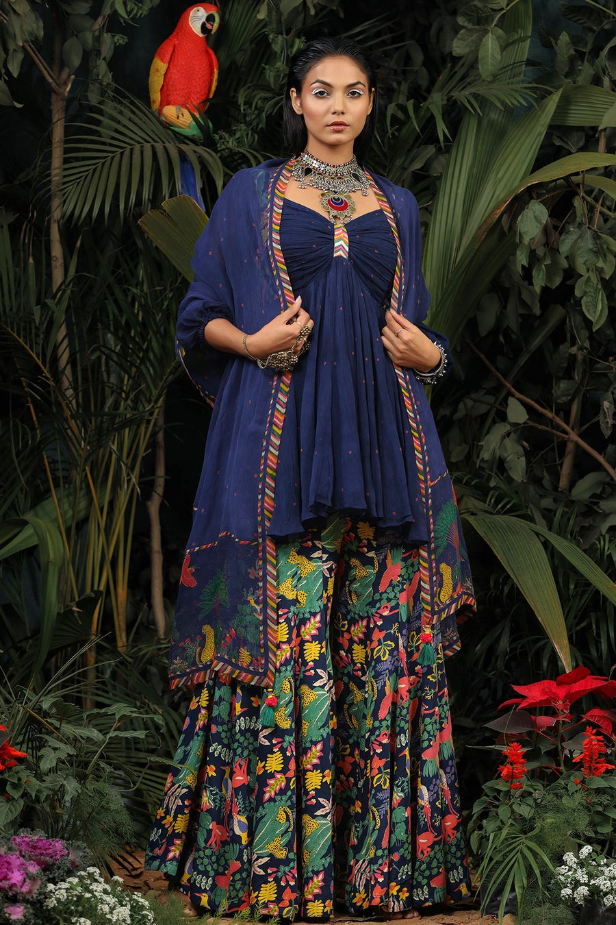 WOMEN'S BLUE CHIFFON TARA GHARARA SET