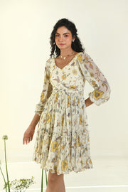WOMEN'S BEIGE CHIFFON HONEYDROP DRESS