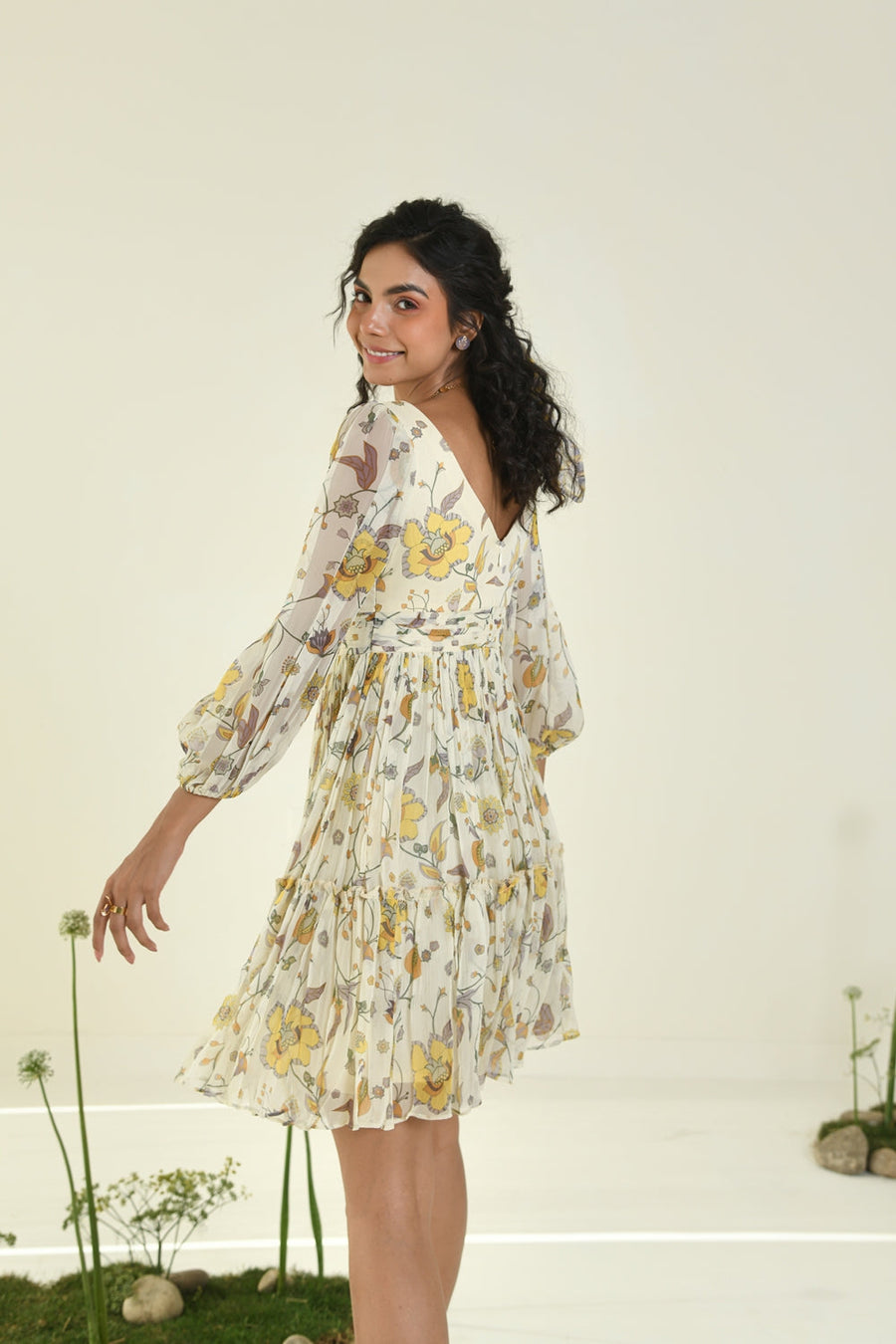 WOMEN'S BEIGE CHIFFON HONEYDROP DRESS