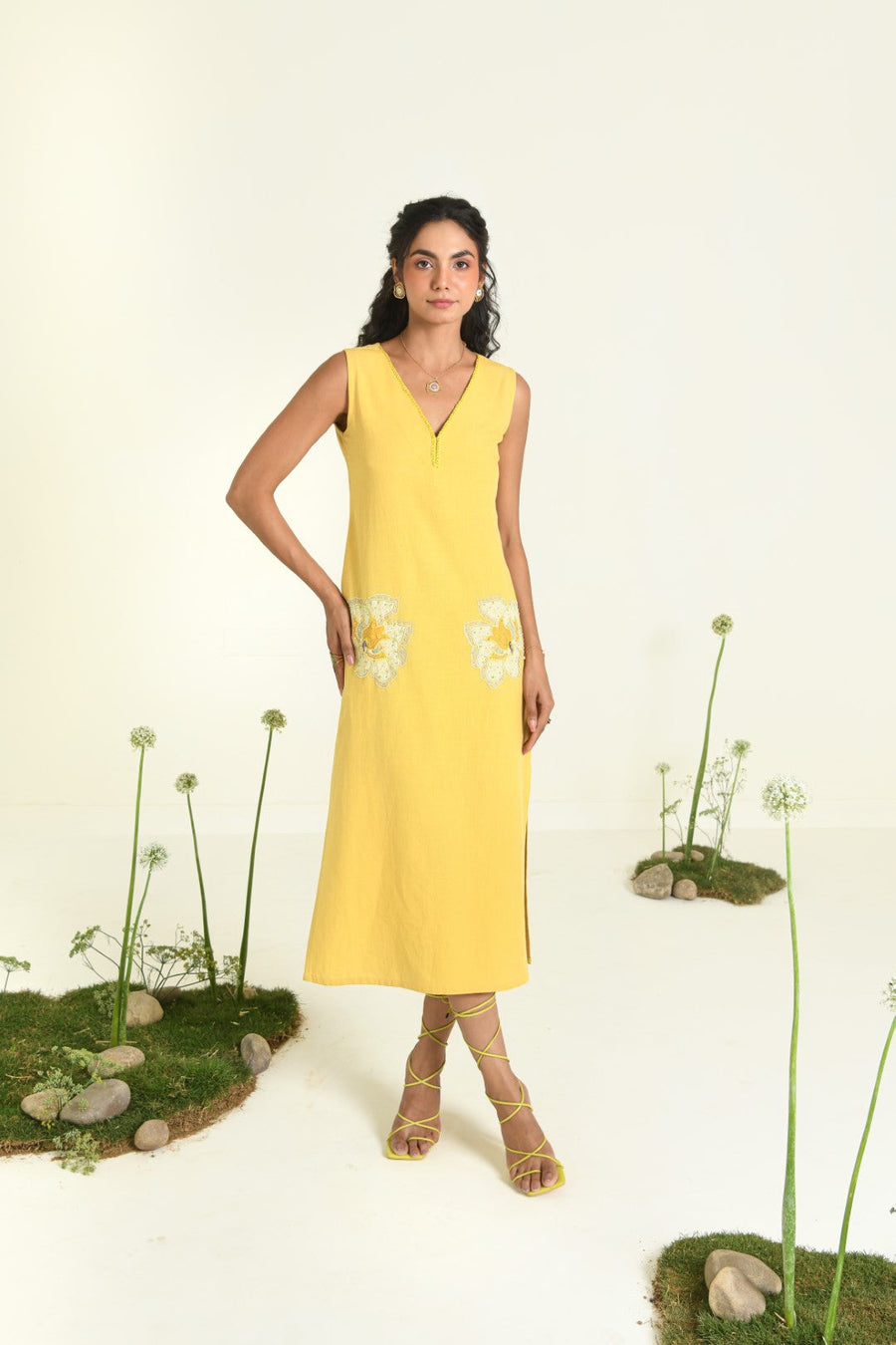 WOMEN'S YELLOW COTTON LINEN SUNSHINE DRESS