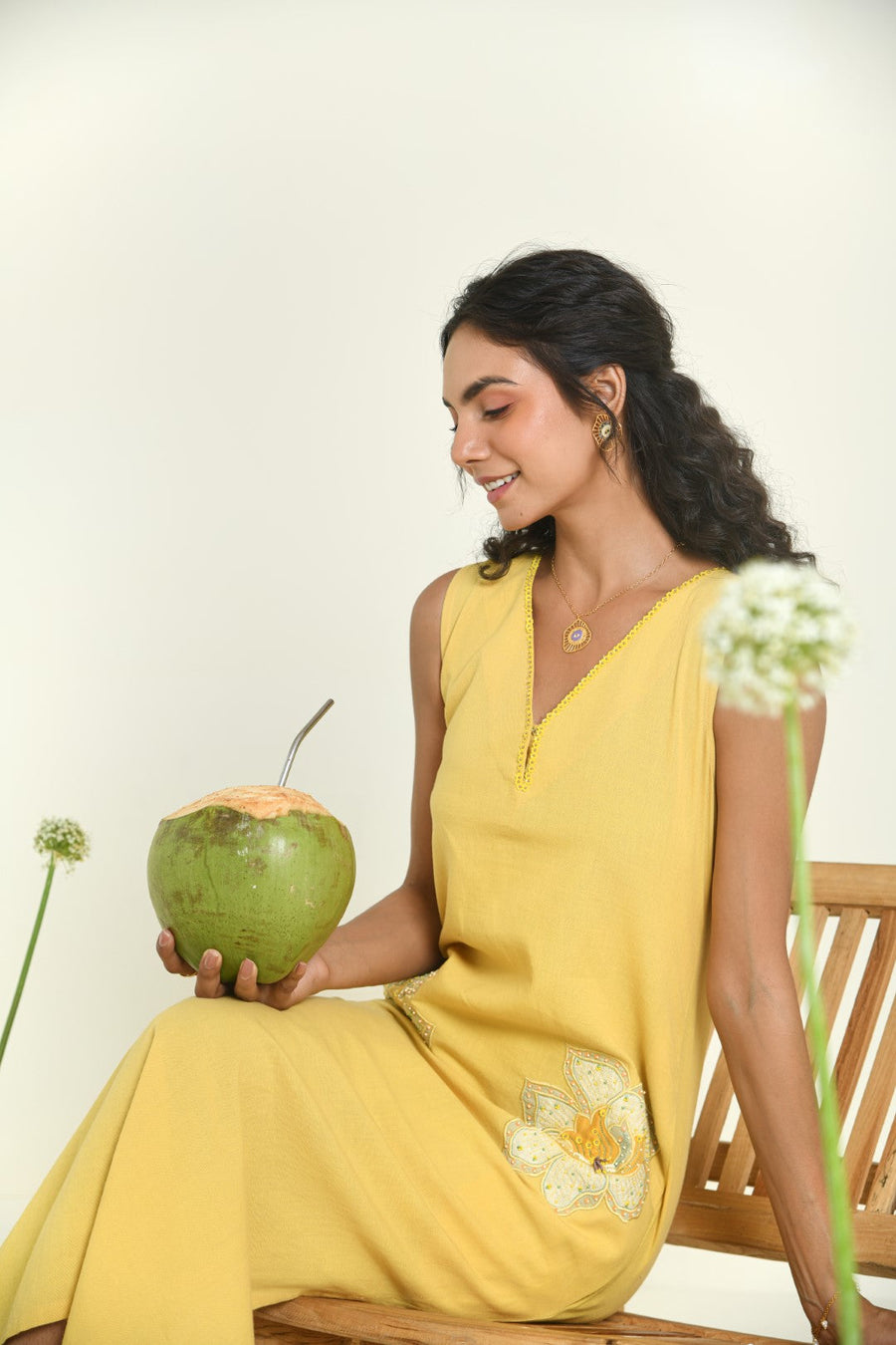 WOMEN'S YELLOW COTTON LINEN SUNSHINE DRESS
