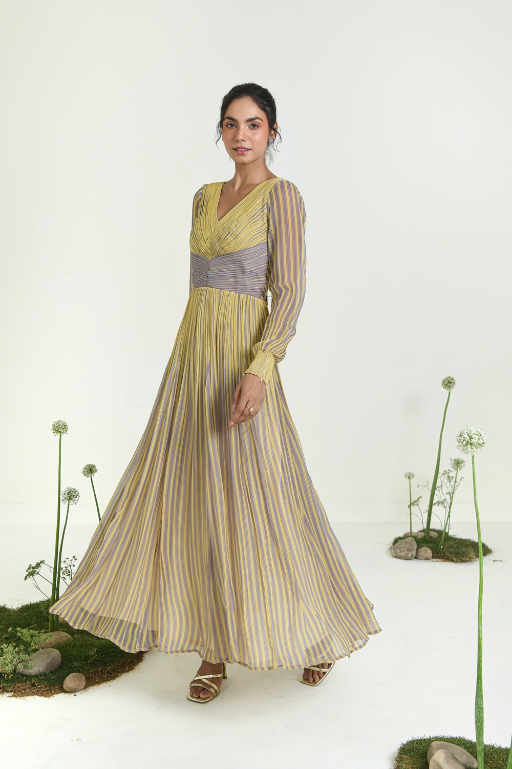 WOMEN'S YELLOW & PURPLE CHIFFON SUNBEAM DRESS