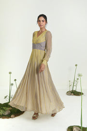 WOMEN'S YELLOW & PURPLE CHIFFON SUNBEAM DRESS