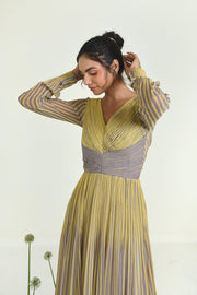 WOMEN'S YELLOW & PURPLE CHIFFON SUNBEAM DRESS