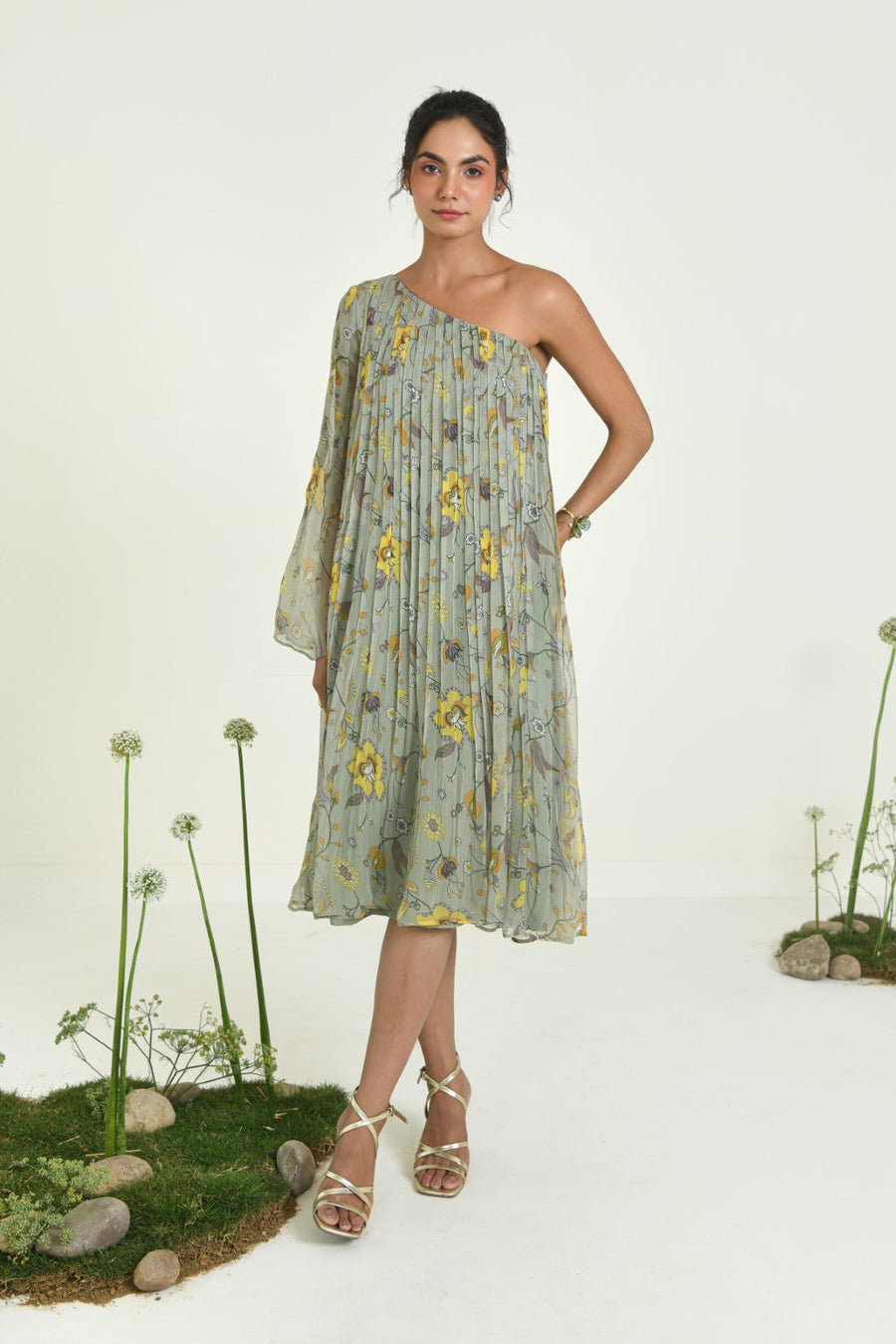 WOMEN'S GREEN CHIFFON WISHFUL DRESS