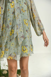 WOMEN'S GREEN CHIFFON WILDFLOWER DRESS WITH SLIP