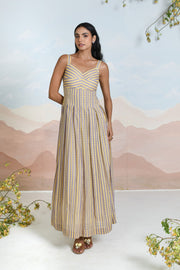 WOMEN'S YELLOW & PURPLE COTTON DOBBY SUNBLOOM DRESS