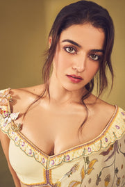 WOMEN'S BEIGE CHIFFON SUNDRENCHED SAREE SET