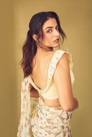 WOMEN'S BEIGE CHIFFON SUNDRENCHED SAREE SET