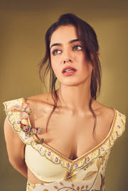 WOMEN'S BEIGE CHIFFON SUNDRENCHED SAREE SET