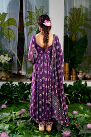 WOMEN'S PURPLE CHIFFON JINAL ANARKALI SET