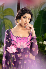 WOMEN'S PURPLE CHIFFON JINAL ANARKALI SET