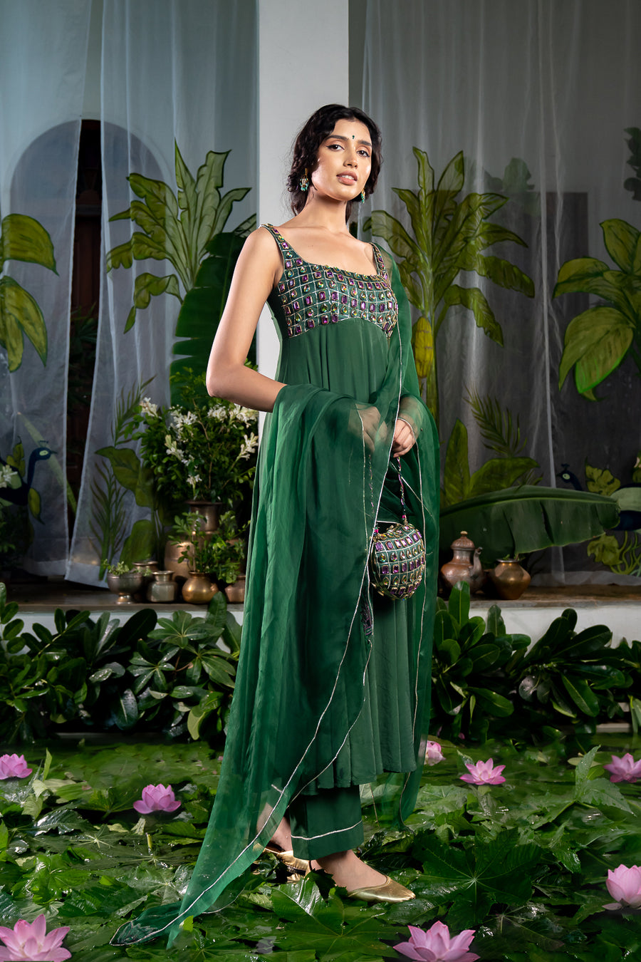 WOMEN'S PURPLE CREPE MAANASA ANARKALI SET