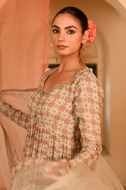 WOMEN'S MULTICOLOR CHIFFON  SEESH MAHAL ANARKALI SET