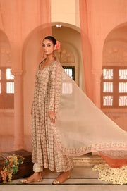 WOMEN'S MULTICOLOR CHIFFON  SEESH MAHAL ANARKALI SET