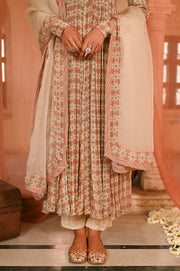WOMEN'S MULTICOLOR CHIFFON  SEESH MAHAL ANARKALI SET