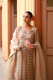 WOMEN'S MULTICOLOR CHIFFON  SEESH MAHAL ANARKALI SET