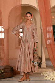 WOMEN'S MULTICOLOR CHANDERI CHANDBAGH ANARKALI SET