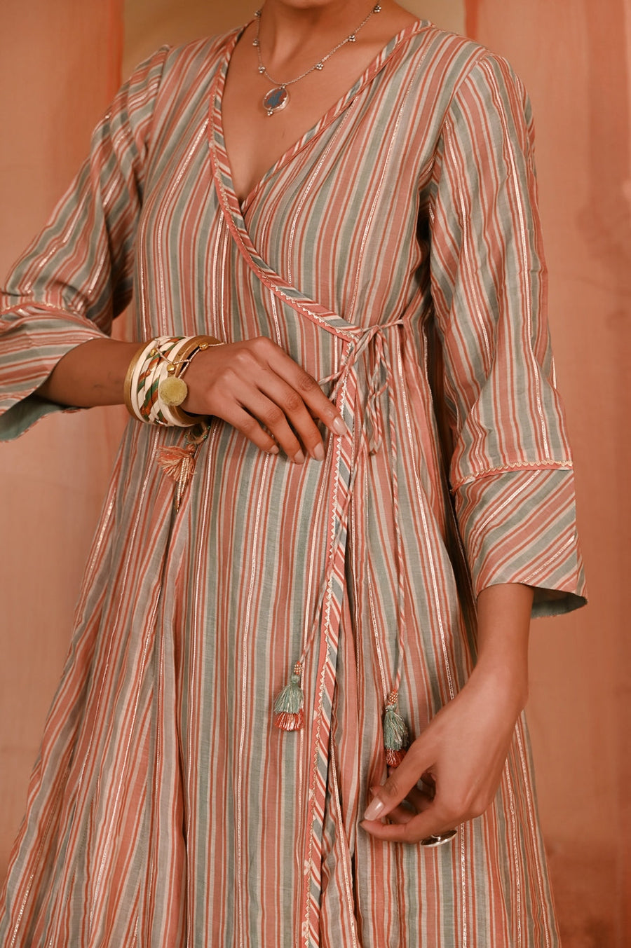 WOMEN'S MULTICOLOR CHANDERI CHANDBAGH ANARKALI SET