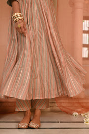 WOMEN'S MULTICOLOR CHANDERI CHANDBAGH ANARKALI SET