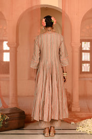 WOMEN'S MULTICOLOR CHANDERI CHANDBAGH ANARKALI SET