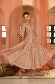 WOMEN'S MULTICOLOR CHANDERI CHANDBAGH ANARKALI SET