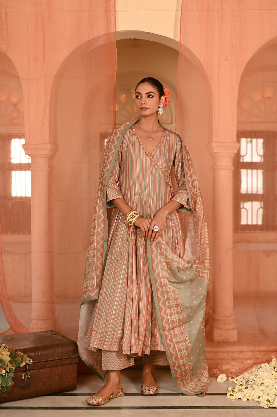 WOMEN'S MULTICOLOR CHANDERI CHANDBAGH ANARKALI SET