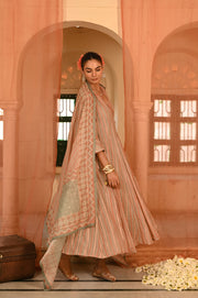 WOMEN'S MULTICOLOR CHANDERI CHANDBAGH ANARKALI SET