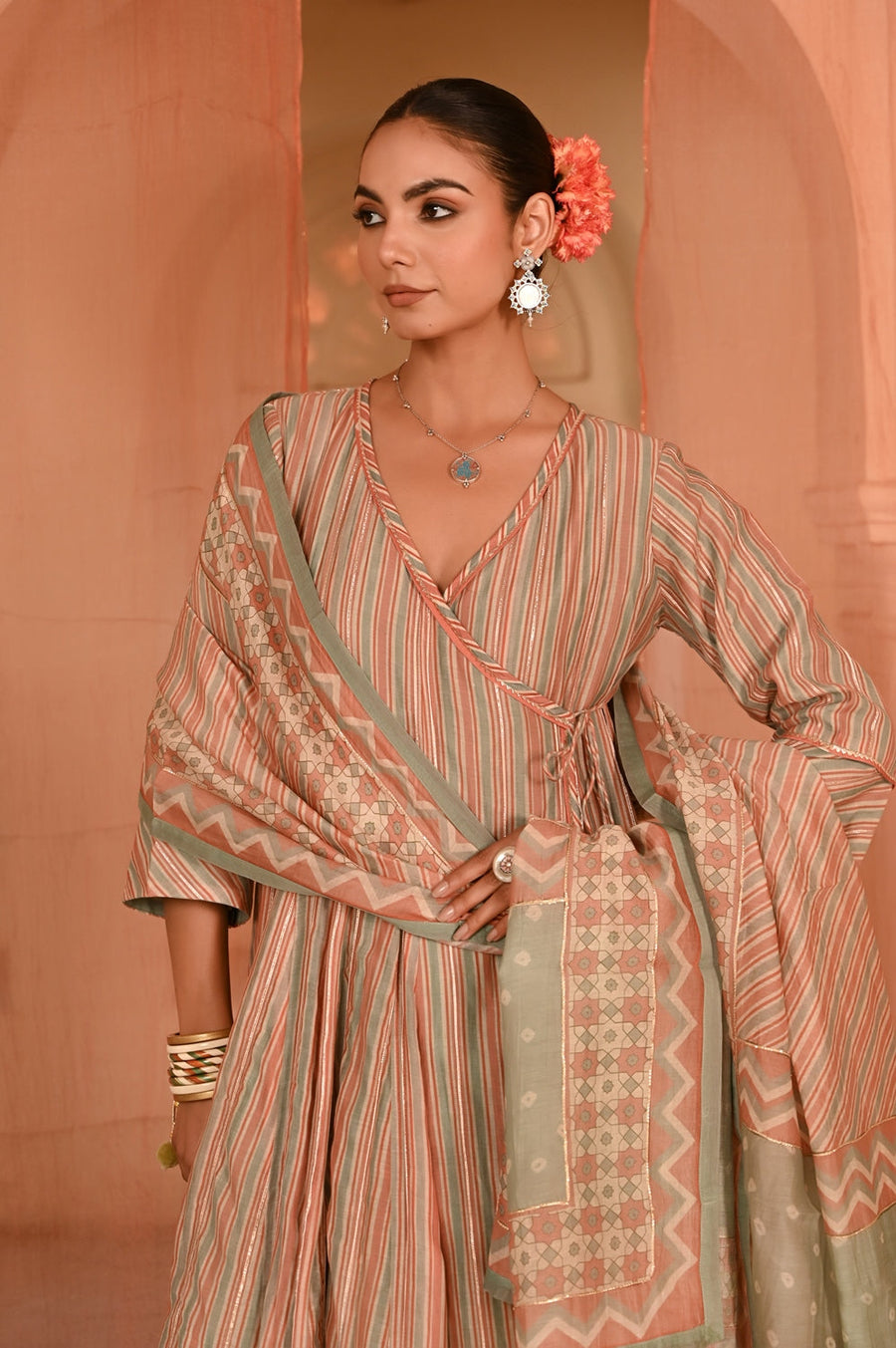 WOMEN'S MULTICOLOR CHANDERI CHANDBAGH ANARKALI SET