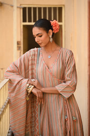 WOMEN'S MULTICOLOR CHANDERI CHANDBAGH ANARKALI SET