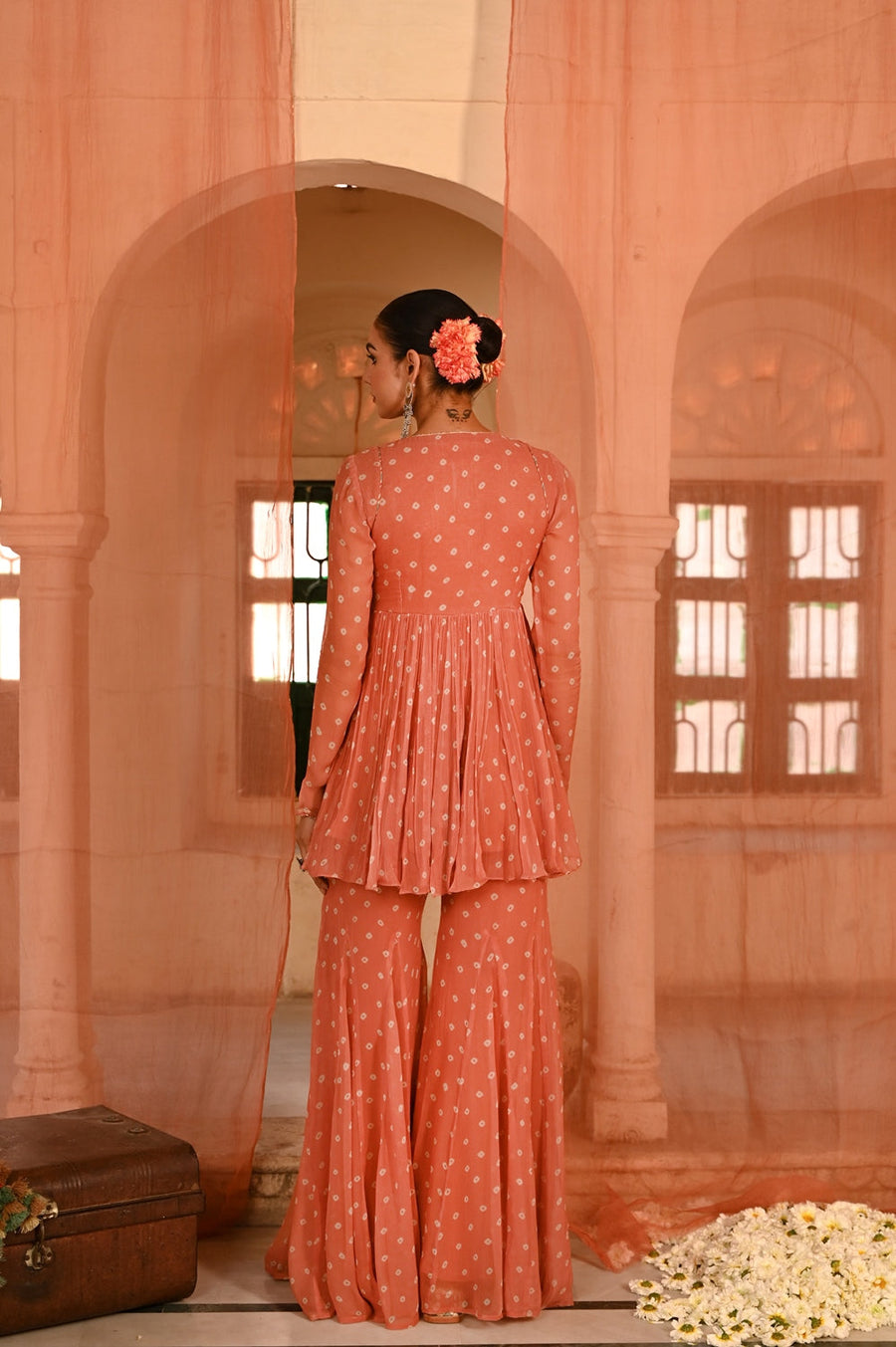 WOMEN'S ORANGE CHIFFON  SURAJPOLE GHARARA SET