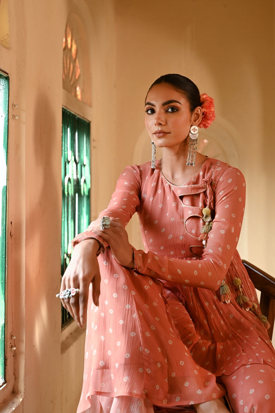 WOMEN'S ORANGE CHIFFON  SURAJPOLE GHARARA SET