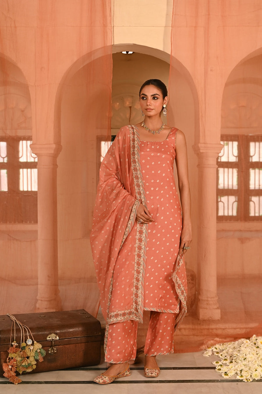 WOMEN'S ORANGE MUSLIN - B CHANDRIKA KURTA SET