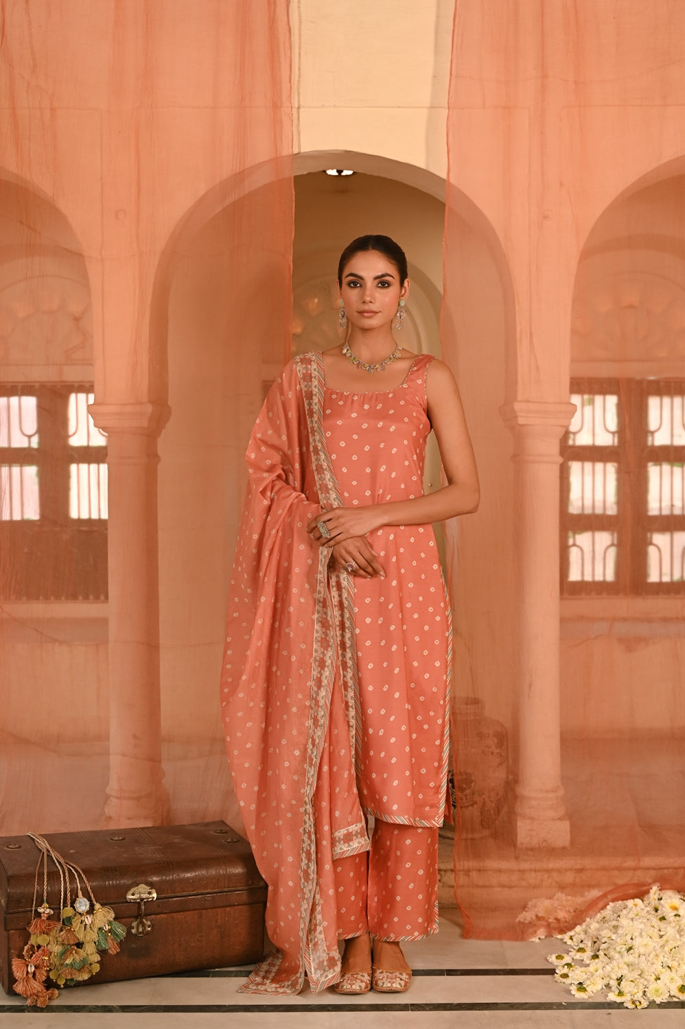 WOMEN'S ORANGE MUSLIN - B CHANDRIKA KURTA SET