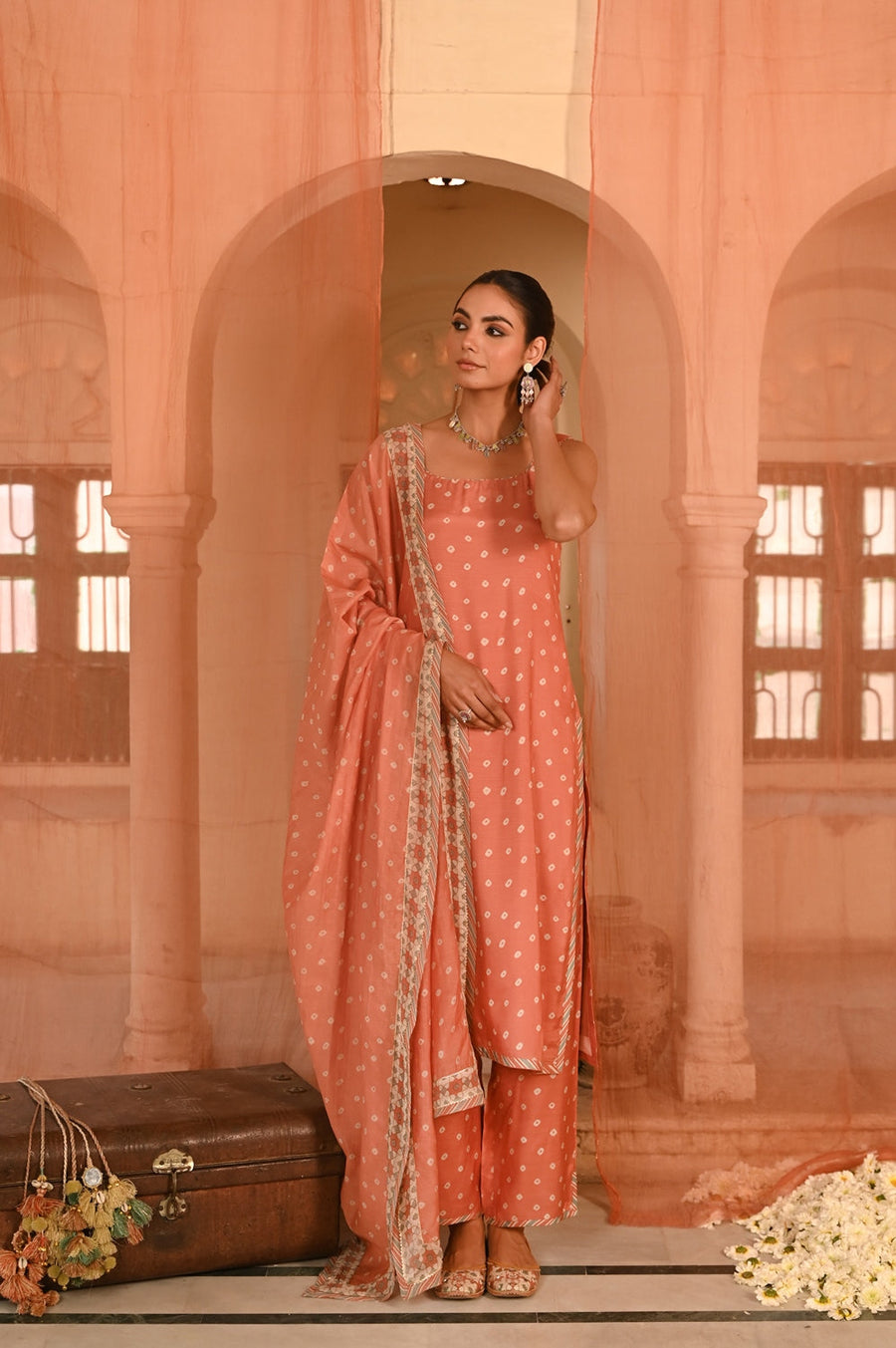 WOMEN'S ORANGE MUSLIN - B CHANDRIKA KURTA SET