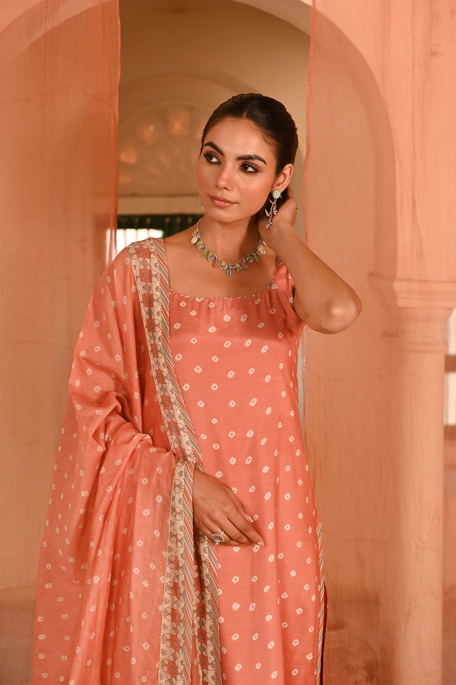 WOMEN'S ORANGE MUSLIN - B CHANDRIKA KURTA SET