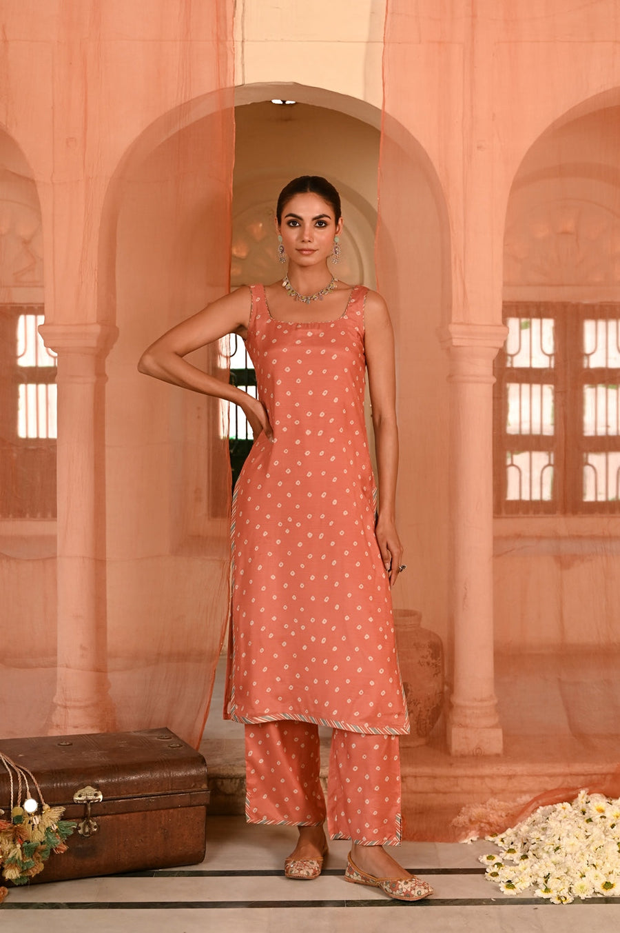WOMEN'S ORANGE MUSLIN - B CHANDRIKA KURTA SET