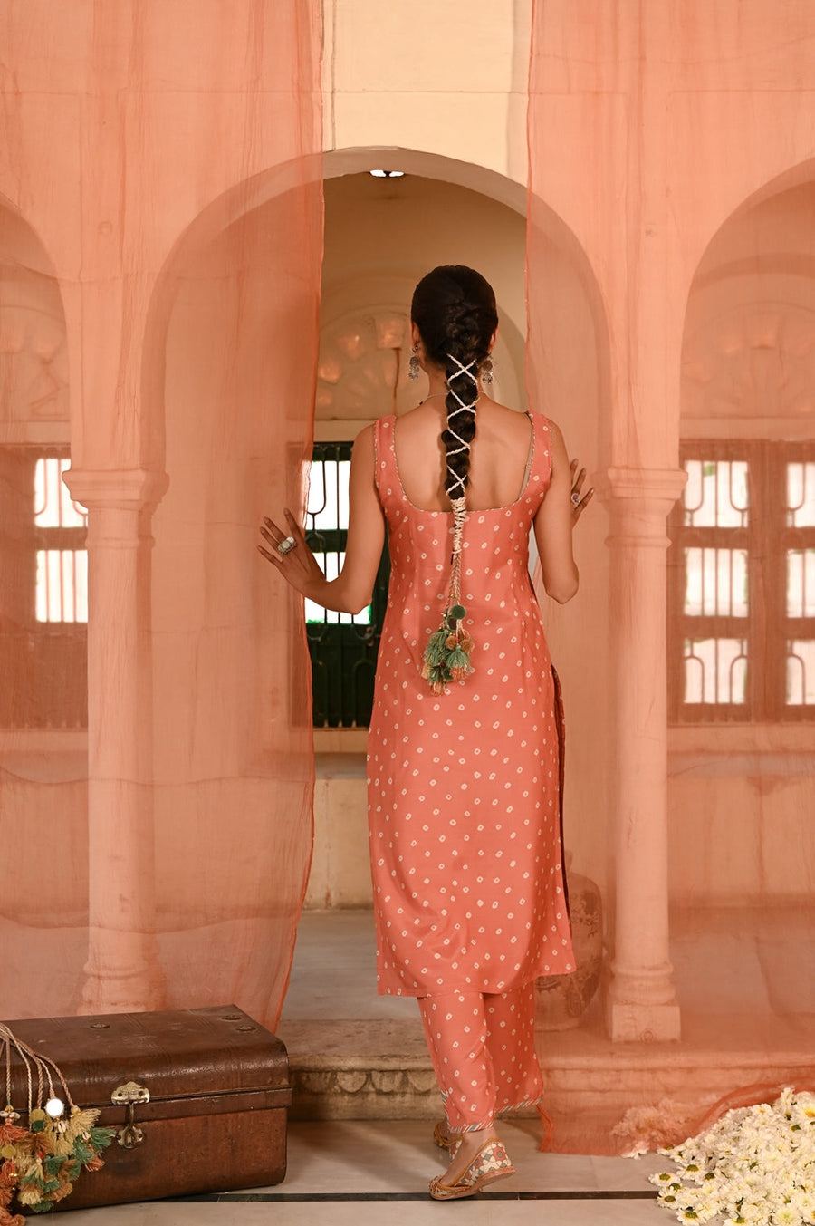 WOMEN'S ORANGE MUSLIN - B CHANDRIKA KURTA SET