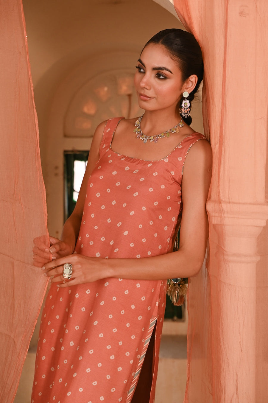 WOMEN'S ORANGE MUSLIN - B CHANDRIKA KURTA SET