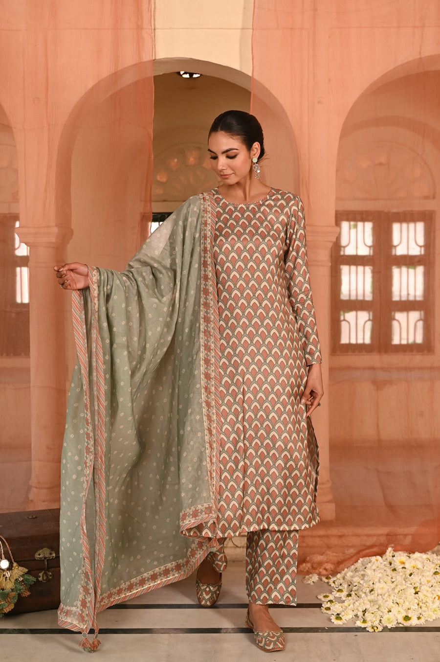 WOMEN'S MULTICOLOR MUSLIN - B MOR DARBAR KURTA SET