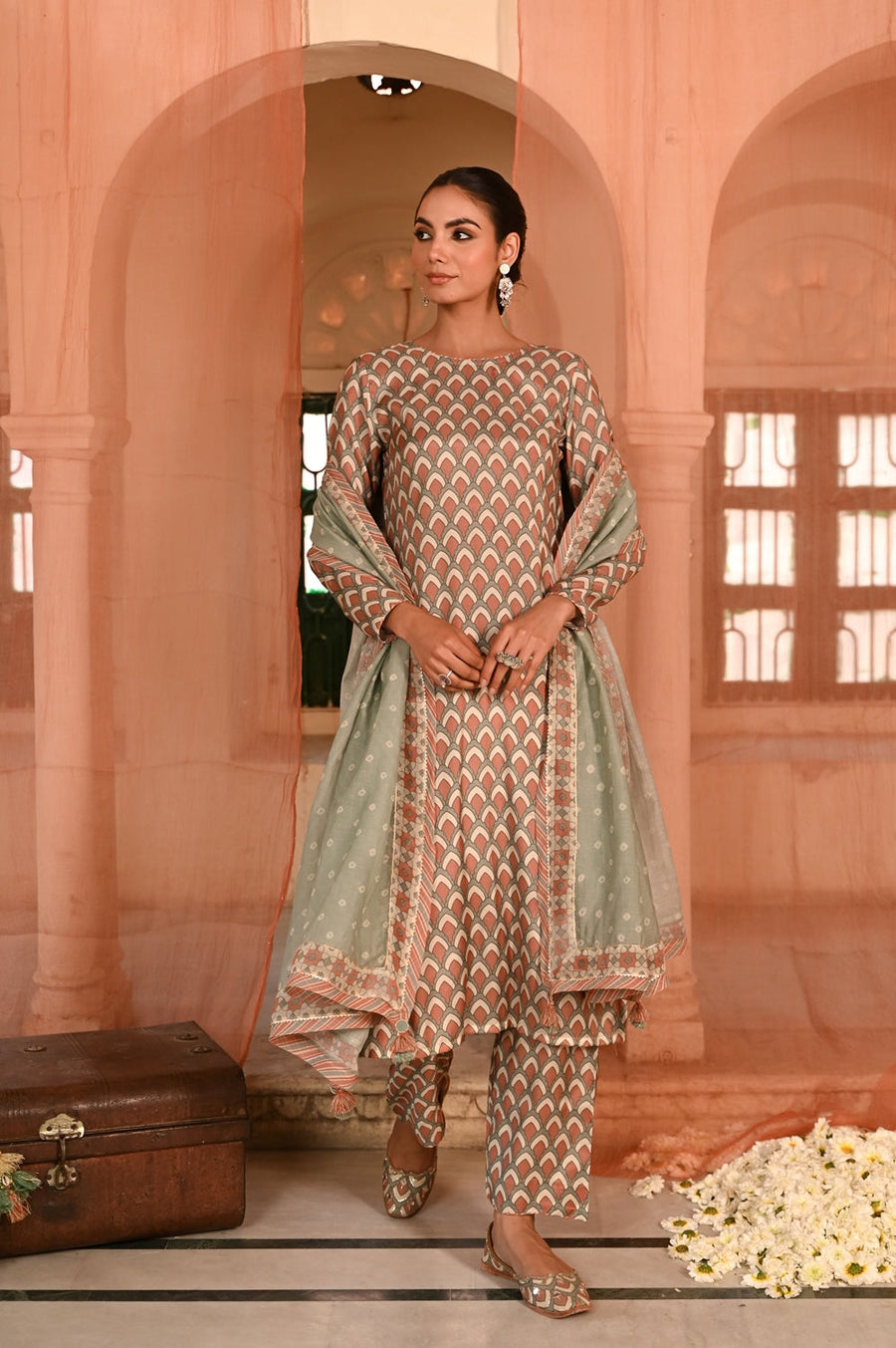 WOMEN'S MULTICOLOR MUSLIN - B MOR DARBAR KURTA SET