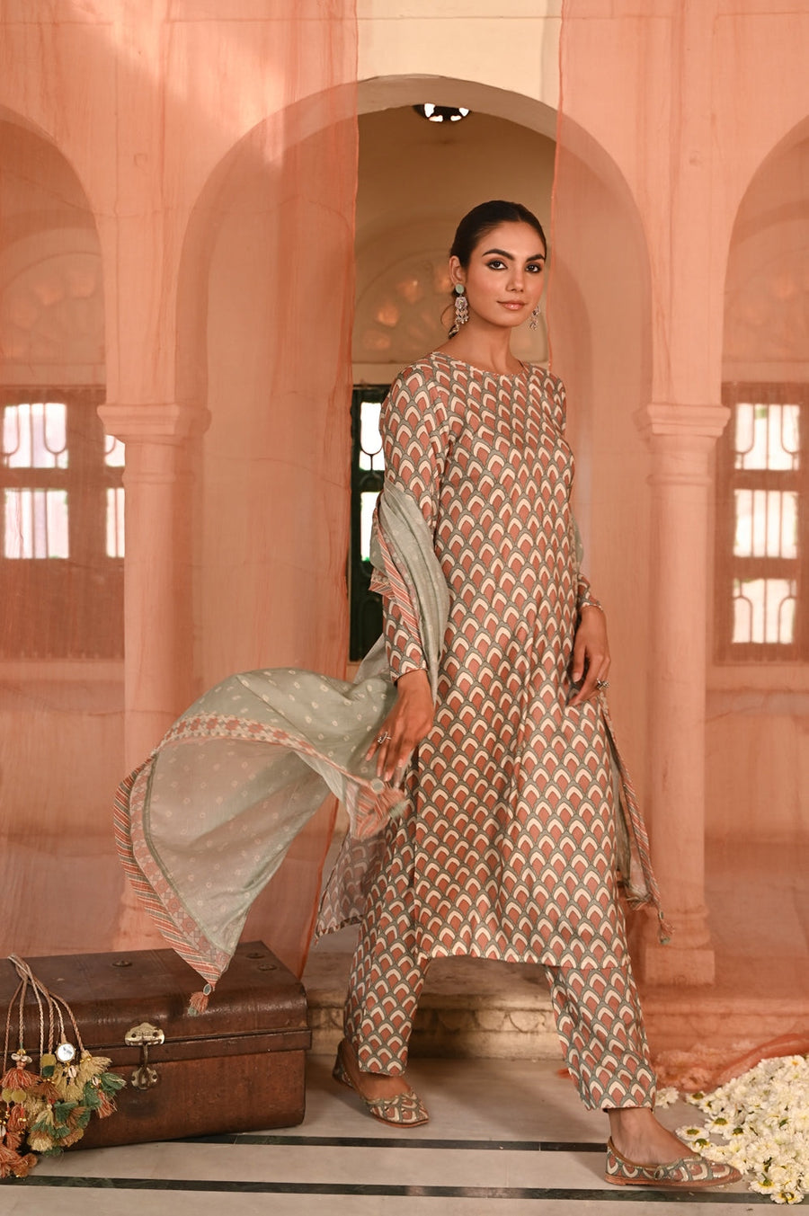 WOMEN'S MULTICOLOR MUSLIN - B MOR DARBAR KURTA SET