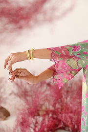 WOMEN'S GREEN AND MAGENTA CREPE & ORGANZA SHABANA STRAIGHT KURT SET