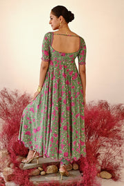 WOMEN'S GREEN CREPE HAANA ANARKALI KURTA