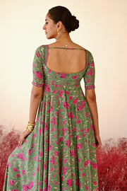 WOMEN'S GREEN CREPE HAANA ANARKALI KURTA
