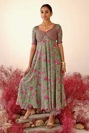WOMEN'S GREEN CREPE HAANA ANARKALI KURTA